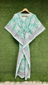 Robe Kaftan en Coton Imprimé Floral pour Femme, Tunique Bohème, Cache-maillot de Plage, Tenue de Vacances d'Été, Style Indien - Product Image 5