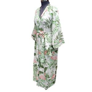 Bata Kimono de Algodón Orgánico Hecha a Mano con Estampado Floral, Cuello en V, Cierre con Cinturón, Larga, Mangas Largas, Transpirable, Tradicional para Mujer - Product Image 2