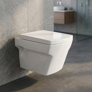 Modern Rimless Wall Hung Two Piece Toilet <b>Ceramic</b> WC <b>Pan</b> Tornado Flush P-Trap Wash Down Bathroom Sanitary Ware - Product Image 5