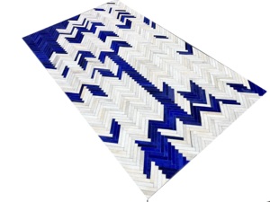 Alfombra de cuero con patrón de ondas hecha a mano, alfombra de rayas gruesas azules y blancas para dormitorio y sala de estar - Product Image 3