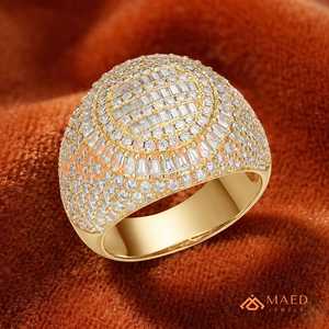 Gold Plated Moissanite Baguette Cluster <b>Ring</b> for Men Hip Hop Luxury Statement <b>Iced</b> Out Jewelry Gift USA - Product Image 2