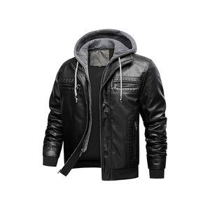 Vestes en cuir pour hommes tendance, couleur unie, fermeture éclair, veste en PU décontractée pour hommes - Product Image 4