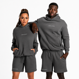 ONETEN APPARELS Unisex Hoodie Shorts Set Acid Wash Winter Gray Cotton Casual Drawstring Pocket Tracksuit Solid Color Loose - Product Image 4