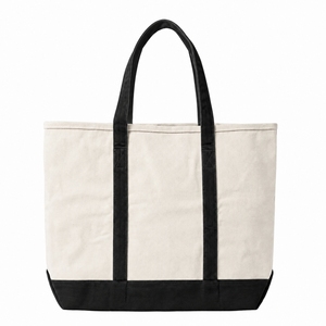 <b>Canvas</b> Tote <b>Bag</b> <b>Large</b> Capacity Beige with Black Trim Top Handle Daily Use Shopping <b>Bag</b> - Product Image 4