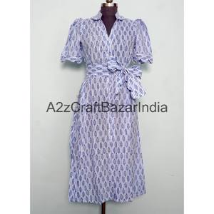 Vestido Midi de Mujer Ecológico 100% Algodón con Estampado Floral, Cuello en V, Mangas Cortas, Bolsillos, Decoración de Botones, Casual de Oficina - Product Image 3