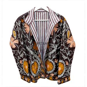 Red Floral Hand Embroidery Eco-Friendly Breathable Quick Dry Jacket Mandarin Collar Quilted <b>Coat</b> 100% Cotrise <b>Women's</b> Jacket - Product Image 2