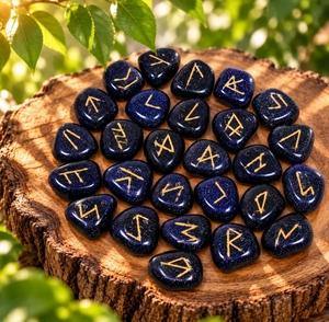 Ensemble de runes en pierre d'or bleue, runes en pierres précieuses scintillantes, runes de sorcellerie, ensemble de runes occultes, ensemble de runes ésothériques, ensembles de runes en gros - Product Image 4