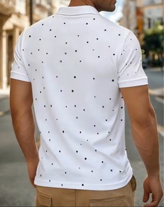 Chemise pour homme en polyester/coton respirant à imprimé numérique à pois blancs, vêtement décontracté pour le bureau et les occasions de dîner - Product Image 2