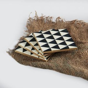 Modern <b>Ceramic</b> <b>Coasters</b> Square Black White Gold Geometric Design Non-Slip Mats & Pads - Product Image 1