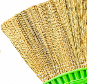 Natural Plant Material Broom <b>Head</b> <b>Fan</b>-Shaped Medium Bristles Durable Bamboo Handle Home Floor Use - Product Image 4