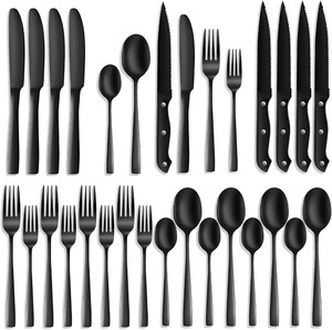 Juego de cubiertos de acero inoxidable negro mate, cuchillo, tenedor y cuchara, cubertería duradera y moderna, perfecta para restaurantes. - Product Image 3