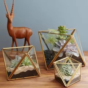 Stylish Accent Metal Terrarium Glass Planter Decorative Indoor Plant Holder Geometric Home Decor - Product Image 4