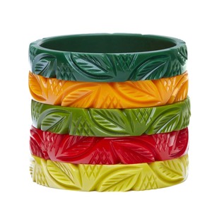 Unique Bohemian Carved Leaf Pattern Bangles Set Trendy Acrylic Green Orange <b>Red</b> Yellow Colors Fancy Unisex Fashion <b>Bracelets</b> - Product Image 1