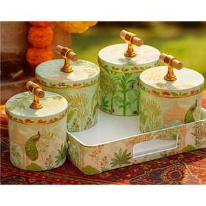 Juego de Recipientes Metálicos Decorativos para Frutos Secos, Diseño Artesanal |   Frascos de Regalo de Arte Tradicional Indio con Tapas con Acabado Dorado - Product Image 2