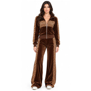 Women's Brown <b>Leopard</b> <b>Print</b> Velvet Tracksuit Set Full Sleeve Zipper Front Casual Autumn Wear <b>Sweatshirt</b> And Pants Outfit - Product Image 2