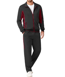 Men's Autumn Tracksuit Set Full-Zip Turn-Down Collar Color Blocking Polyester Cotton <b>Jogging</b> <b>Suit</b> With Side Pockets Casual Wear - Product Image 1