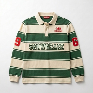 เสื้อโปโลแขนยาวลายทางสำหรับผู้ชาย Snowgrace ปักโลโก้ ระบายอากาศได้ดี ผ้าฝ้ายเจอร์ซีย์ ทรงปกติ - Product Image 1