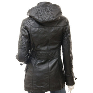 Chaqueta acolchada de cuero genuino para mujer, con capucha, doble botonadura, manga larga, abrigo de invierno de color sólido, ropa exterior para mujer - Product Image 2