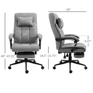 Sedia da Ufficio Ergonomica Reclinabile Executive con Supporto Lombare, Poggiapiedi e Poggiatesta, Finitura Grigio Chiaro (Base in Nylon Certificata BIFMA, PU) - Product Image 3