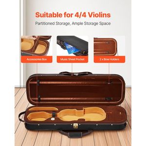 Estuche para violín de tamaño completo 4/4, bolsa de transporte portátil ligera para viajes, forro de felpa, bolsas para instrumentos musicales con protección para el hombro - Product Image 3