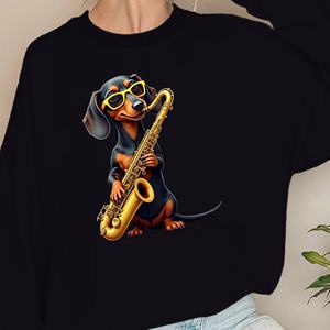 ดัชชุนด์เล่นเสื้อสเวตเชิ้ตผู้หญิงแซ็กโซโฟน - Product Image 4