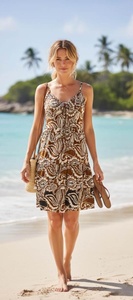 Handmade Boho Paisley Mini Dress | Summer <b>Spaghetti</b> <b>Strap</b> Dress | Brown White Printed Dress | Hippie Festival Outfit for Women - Product Image 3