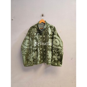Green <b>Velvet</b> Embroidered <b>Jacket</b> Coat Hand Stitch Cotton <b>Jacket</b> Boho Statement <b>Jacket</b> - Product Image 1