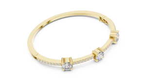 Bracelet ouvert en or jaune avec trois diamants, bracelet de luxe pour femmes, bracelet élégant, cadeau de mariage ou d'anniversaire, bijoux - Product Image 3