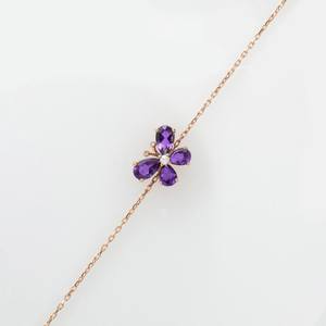 กำไลข้อมือรูปผีเสื้อประดับอเมทิสต์ เงินแท้ 925 ชุบทองคำชมพู 14K รูปทรงลูกแพร์ พร้อมใบรับรองพลอยแท้ประจำเดือนเกิด - Product Image 1