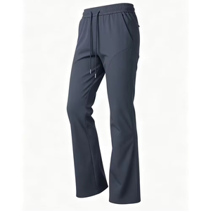 2pcs <b>Men</b> High-Waisted <b>Elastic</b> Drawstring Waist Flare Pants Solid Color Casual <b>Trousers</b> Side Pockets Soft Lightweight Polyester - Product Image 4