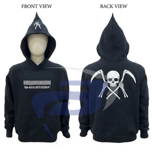 Sweatshirt con capucha Skull Hoodie con espadas cruzadas, diseño moderno impreso en la parte delantera y trasera, unisex, negro, estilo streetwear. - Product Image 3