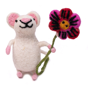 Handmade Needle Felted White Mouse with Flower - Handcrafted Wool <b>Felt</b> <b>Animal</b> Figurine for Home Decor, Nursery, and Personalized - Product Image 1