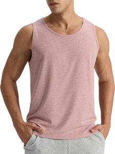 Camiseta sin mangas rosa para hombre, cuello redondo, color sólido, informal, transpirable, ecológica, de secado rápido, tejido de punto de spandex/algodón, estilo musculoso. - Product Image 1