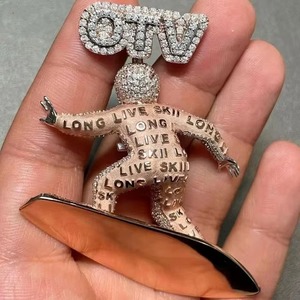 Pendentif Singe sur le Surf en Argent 925 et Moissanite, Style Hip Hop, Personnage de Dessin Animé, Pendentif Rapper Hip Hop - Product Image 6