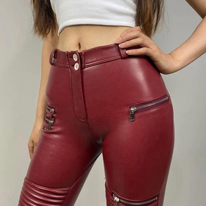 Pantalon en cuir pour femme à prix abordable, respirant, taille élastique, logo personnalisé imprimé, haute qualité, idéal pour l'hiver - Product Image 6