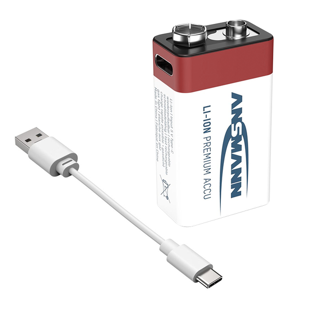 ANSMANN High Capacity 9V USB Type C Charging Rechargeable Solid State Lithium Battery Eco-Friendly 1000 Cycles