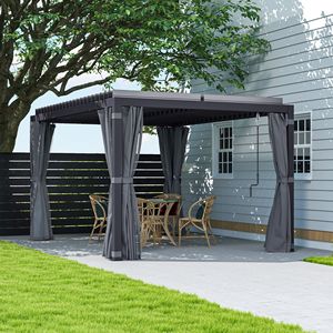 Pergola Retrattile da Esterno 3x4m con Tetto a Lamelle Parasole e Tende a Rete Grigio Scuro - Product Image 2