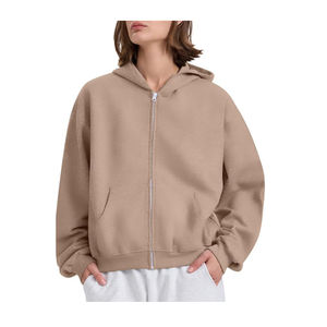 Hoodies unisexes streetwear pour femmes, en polaire coupe-vent avec fermeture éclair, logo personnalisé, crop top, tissu personnalisé, prix de gros - Product Image 3