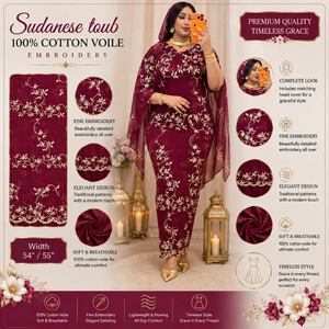 Tela de Algodón Sudanés Toub al por Mayor |   Tela de Voile 100% Algodón con Bordado Africano para Vestidos de Mujer, Estilo Tradicional para Eid - Product Image 5