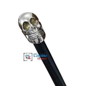 Poignée de tête de mort en laiton nickelé vintage réglable noir en bois pliable à la main Art déco Design bâton de marche pour - Product Image 1