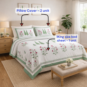 Parure de draps en coton pur de qualité supérieure, imprimée à la main avec motifs floraux, taille King 108x90 pouces, douce, respirante, teinture non toxique, pour hôpital et usage domestique général - Product Image 5