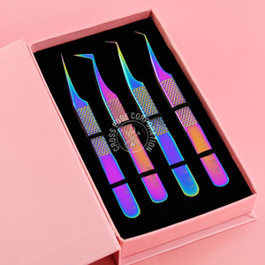 Pince à épiler multi-couleurs pour extension de cils Pointe en fibre Acier inoxydable Pointe pointue Outil de maquillage pour cils 45 Pince à épiler à isolation à 90 degrés - Product Image 1