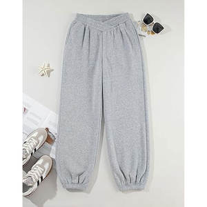 Pantalon de jogging ample Y2K pour femme avec taille croisée en V, pantalon de détente en molleton à jambe large, taille haute et confortable - Product Image 4