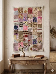 Tapiz de Pared de Algodón Indio con Parches de Sari, Bordado, Estilo Boho, Decoración Étnica para el Hogar - Product Image 5