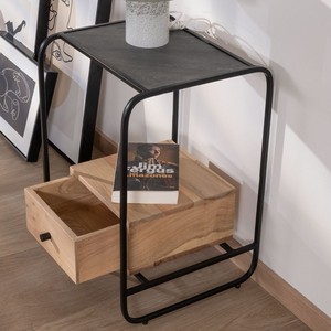 Mesita de noche Vandana Crystal Line en un estilo retro y elegante, hecha de madera de mango - Product Image 4