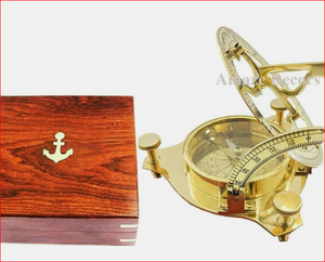 Boussole solaire maritime en laiton, boussole nautique avec boîte en bois - Product Image 4