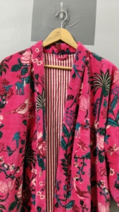 Pink Floral Printed Women's Indian Velvet <b>Kimono</b> Wrap Tie Robe <b>Jacket</b> Finished Reversible Eco-Friendly Long Coat Winter Bridal - Product Image 6