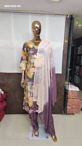 Nouvelle collection de Kurti à col en V, pantalon à poches et dupatta en Chanderi imprimé fleuri et brodé à la main, fabriquée à Surat. - Product Image 6