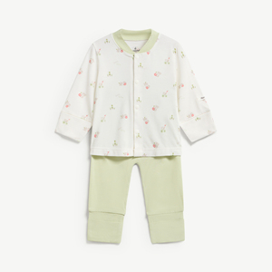 MAMACHERI Ensemble 2 pièces pour bébé garçon, en modal et élasthanne, à motif floral imprimé, manches longues, avec boutons-pression, barboteuse à pieds, nouveau-né, ODM Vietnam - Product Image 1