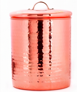 Boîte de rangement de cuisine en cuivre martelé avec couvercle, élégant récipient alimentaire en métal, organisateur de garde-manger stylé pour usage domestique - Product Image 1